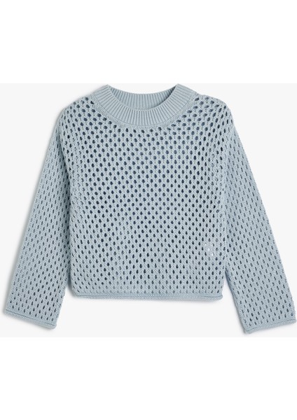 Ajurlu Kazak Triko Yuvarlak Yaka Uzun Kollu