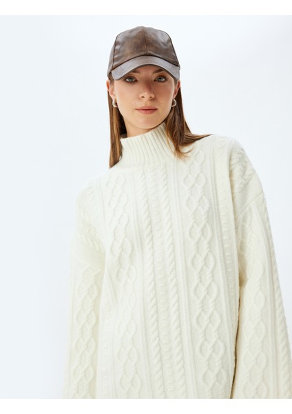 x Sima Tarkan - Balıkçı Yaka Kazak Saç Örgü Kalça Boy Uzun Kollu