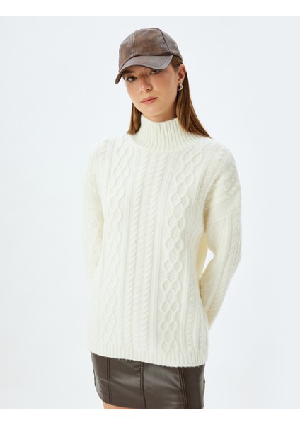 x Sima Tarkan - Balıkçı Yaka Kazak Saç Örgü Kalça Boy Uzun Kollu modelleri