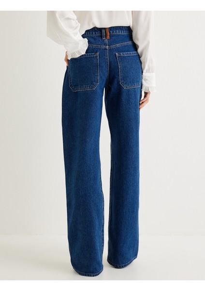 Kot Pantolon Düz Paça Süet Görünümlü Normal Bel Düğmeli - Straight Fit Jeans fırsatları