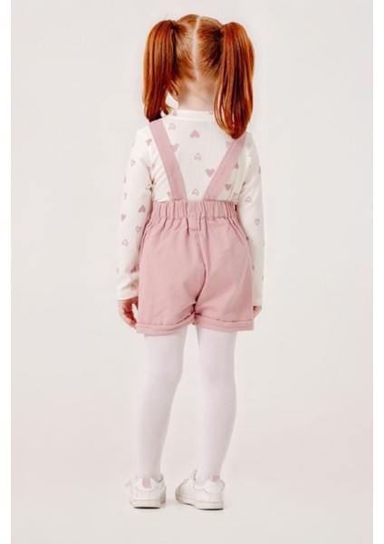 Kalp Detaylı Sweat Gabardin Salopet Çorap 3 Parça kız çocuk - Pembe fiyatları