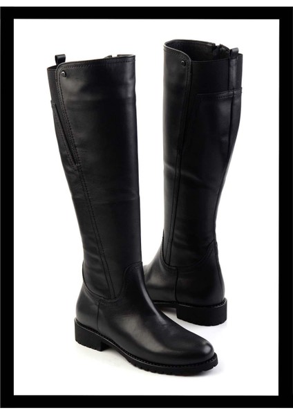 Siyah Hakiki Deri Kadın Çizme K03750150503