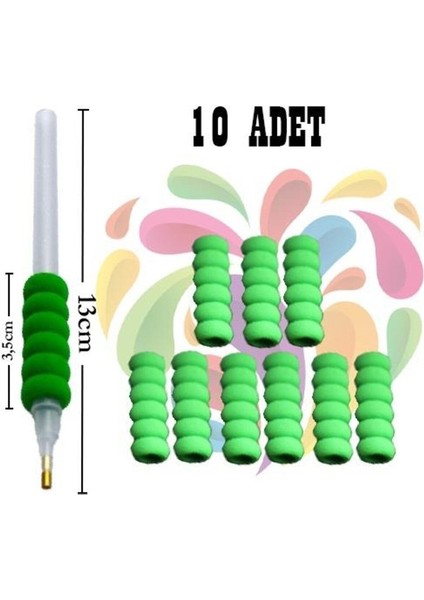 Kalem Için Yeşil Sünger Parmak Tutucu - 10\'lu Paket | Mozaik Puzzle | Mozaik Tablo Aksesuarı