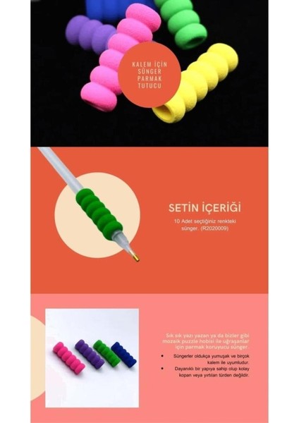 Kalem Için Yeşil Sünger Parmak Tutucu - 10\'lu Paket | Mozaik Puzzle | Mozaik Tablo Aksesuarı fiyatları