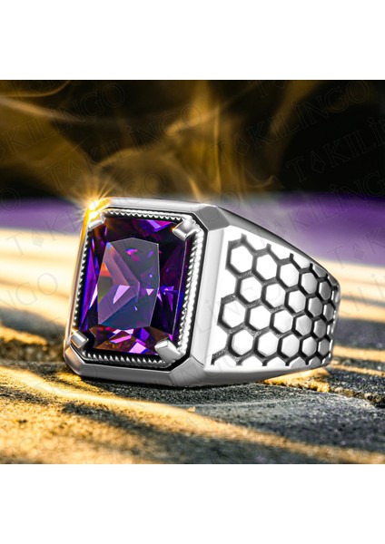 925 Ayar Gümüş Ameteist Taşlı Usta Işi Erkek Yüzük