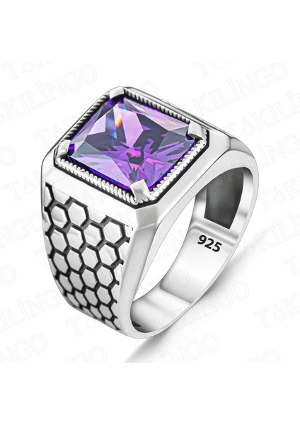 925 Ayar Gümüş Ameteist Taşlı Usta Işi Erkek Yüzük fiyatları