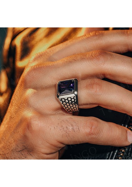 925 Ayar Gümüş Ameteist Taşlı Usta Işi Erkek Yüzük modelleri