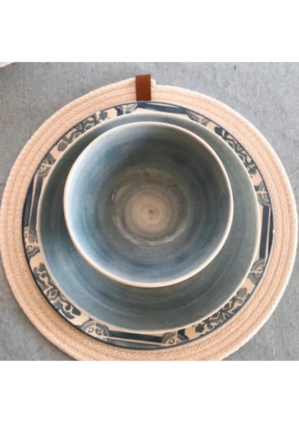 El Yapımı Doğal Bej Renk Pamuk Ip 6'lı Supla Takımı - 32 x 32 cm