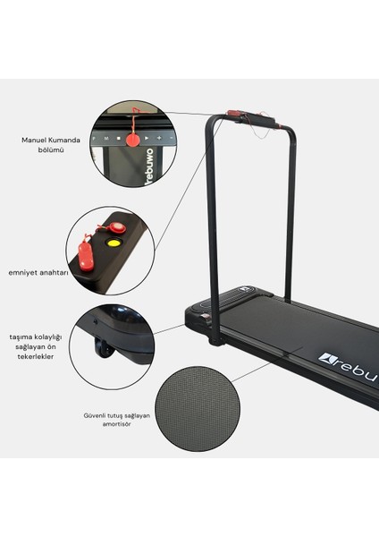 Bluetoothlu Uzaktan Kumandalı 12 Km/hız Katlanabilir Koşu Bandı Portatif Yürüyüş Bandı 1.5 Hp Motor