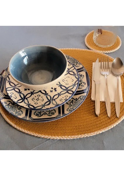 El Yapımı Hardal Renk Doğal Pamuk Ip 6'lı Supla Takımı - 33 x 40 cm fırsatları
