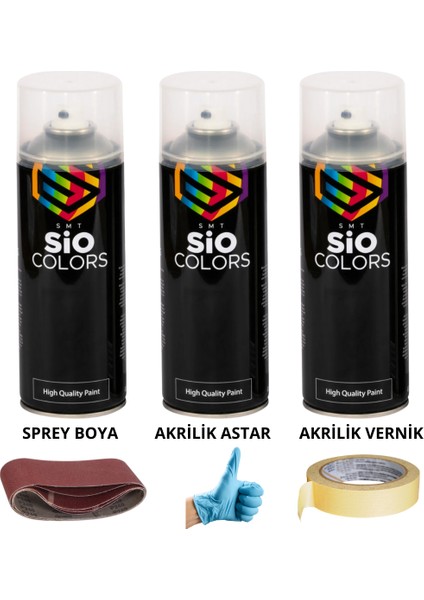 Jant Spolier Rüzgarlık Tampon Sprey Boya Seti 400 ml + + Sprey Astar Vernik Zımpara Kağıt Bant Eldiven