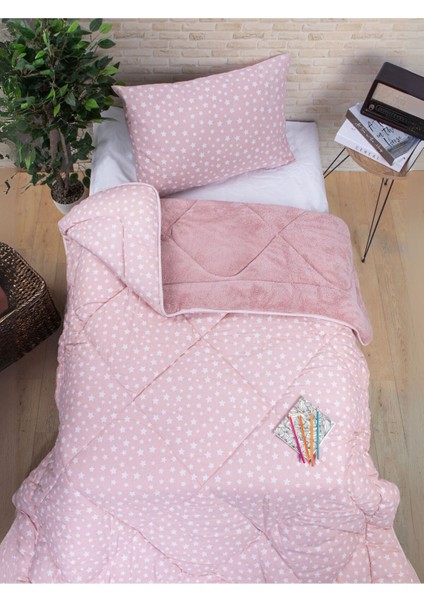 Tek Kişilik Welsof Star Desenli Pembe Yorgan Seti Battaniye - Yorgan ve Çarşaf Takımı