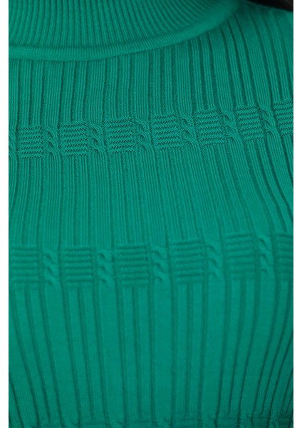 Kadın Yarım Balıkçı Desenli Likralı Triko Bluz P-00001359