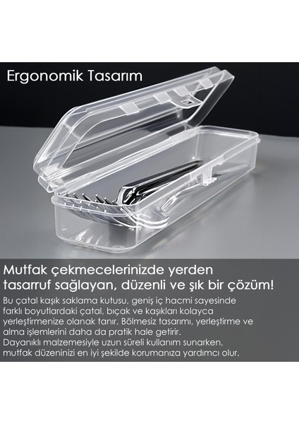 Plastik Çok Amaçlı Çatal Kaşık Bıçak Saklama ve Taşıma Kutusu 24x6x5 cm Şeffaf 5'li Set fiyatları
