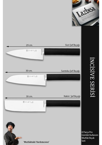 Incisive Serisi Mutfak Bıçak Seti Et Ekmek Sebze Şef Bıçağı 8 Li Set Günlük Kullanım