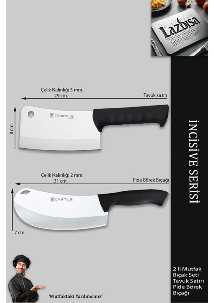 Incisive Serisi Mutfak Bıçak Seti Et Tavuk Satırı Börek Pizza Pide Salata Bıçağı 2 Li Set
