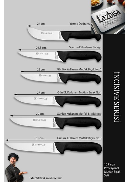 Incisive Serisi Mutfak Bıçak Seti Et Ekmek Sebze Börek Pide Şef Bıçağı Satırı 10 Lu Set