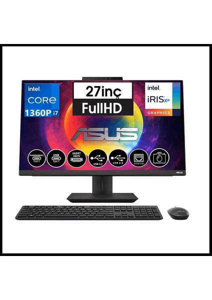 A5702WVAK-I7161TBB0D, İ7-1360P, 27&quot; Fhd Ekran 16GB Ddr4 Ram, 1tb Ssd, Wi-Fi 6, Type-C, Paylaşımlı Ekran Kartı, Free Dos, All In One Pc