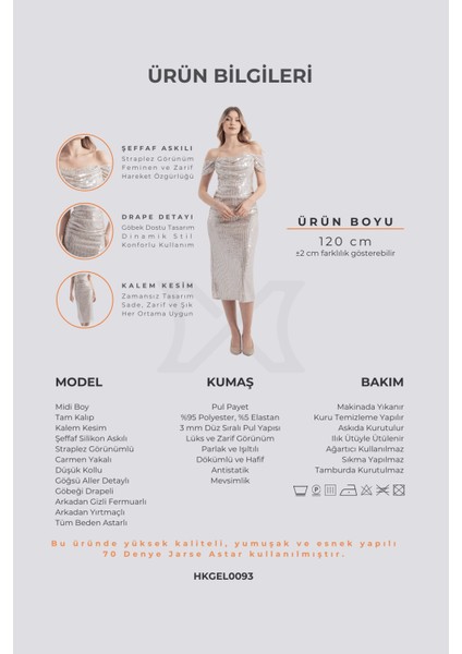 Gwen | Payetli Şeffaf Askılı Midi Kalem Elbise Carmen Yaka Düşük Kol - Bej fırsatları