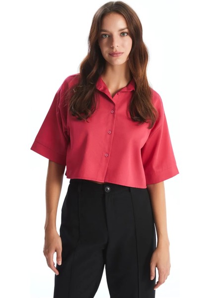 Pembe Poplin Crop Gömlek