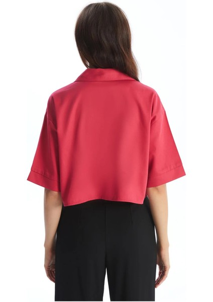 Pembe Poplin Crop Gömlek