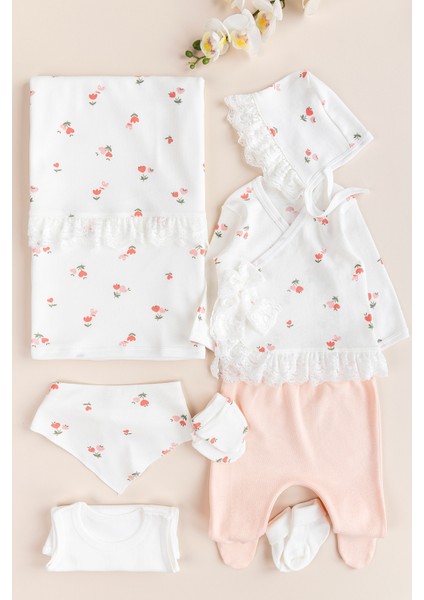 Naturel Çiçek Desenli 8 Li Kız Bebek Hastane Çıkşı Bebek Takımı