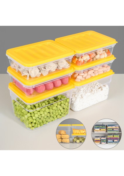 6'lı Mikrodalga Uyumlu Organizer Set Düzenleyici Gıda Erzak Saklama Kabı Derin ve Sığ S Sarı