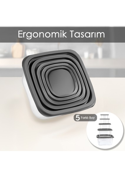 20'li Kare Erzak Gıda Saklama Kabı Seti - Mikrodalga Derin Dondurucuya Uygun Saklama Kabı Antrasit fırsatları