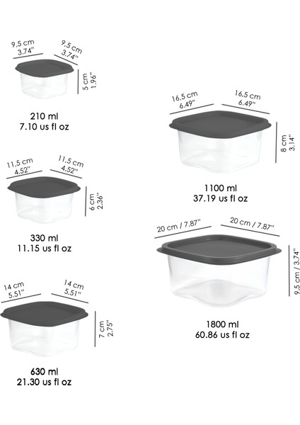 20'li Kare Erzak Gıda Saklama Kabı Seti - Mikrodalga Derin Dondurucuya Uygun Saklama Kabı Antrasit indirimleri