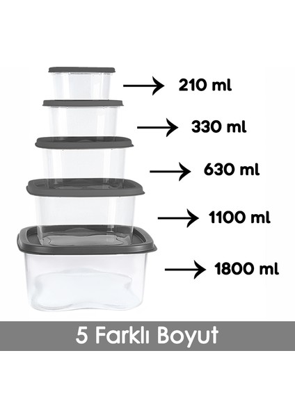 32'li Kare Erzak Gıda Saklama Kabı Seti - Mikrodalga Derin Dondurucuya Uygun Saklama Kabı Antrasit