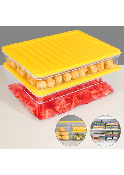 2'li Buzdolabı Organizer Set Düzenleyici Saklama Kabı Derin ve Sığ Mikrodalga Difriz Kabı Xl Sarı