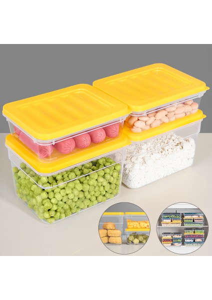 4'lü Buzdolabı Organizer Set Düzenleyici Saklama Kabı Derin ve Sığ Mikrodalga Difriz Kabı S Sarı