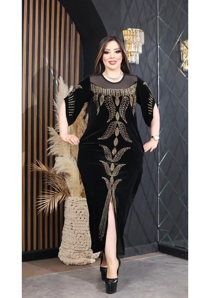 Ges Kol Yaprak Crystal Taşlı Kadife Elbise - Siyah fiyatları