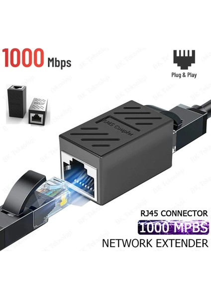 Gigabit Destekli RJ45 Dişi Dişi CAT5E/CAT6/7/8 Ethernet Lan Ağı Birleştirici Ara Aparatı Internet Kablosu Uzatıcısı