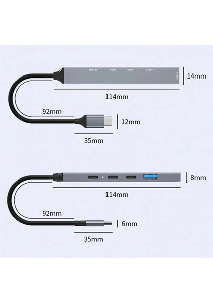 PD100W 5gbps 5in1 Extender Çevirici, Type-C ve USB Hub, Type-C ve USB Çıkışlı USB C Hub Adaptörü Macbook ile Uyumlu ZR869