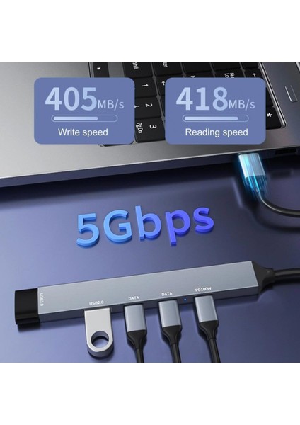 PD100W 5gbps 5in1 Extender Çevirici, Type-C ve USB Hub, Type-C ve USB Çıkışlı USB C Hub Adaptörü Macbook ile Uyumlu ZR869