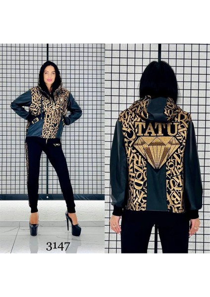 Elmas Detaylı Crystal Taşlı Eşofman Takımı - Siyah Gold