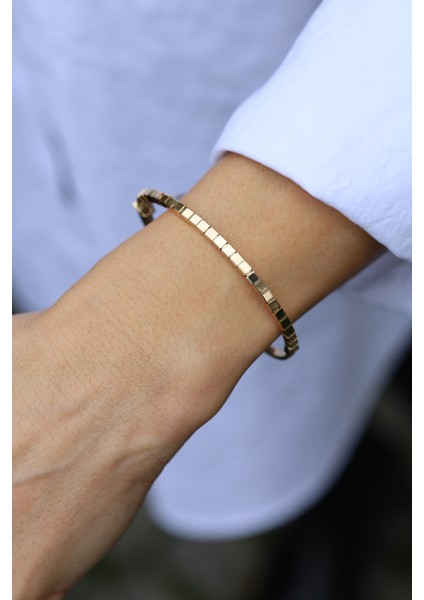 14 Ayar Altın Sarı Küp Dizisi Kelepçe modelleri