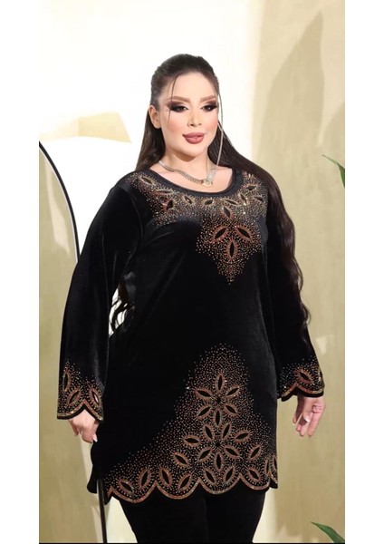 Lazer Kesim Crystal Taşlı Taytlı Kadife Takım - Siyah fiyatları