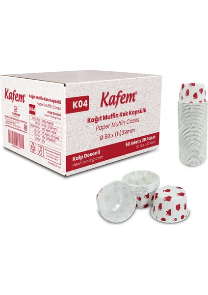 Kalp Puantiyeli Muffin Kek Kapsülü 50'li x 30 Paket (Koli)