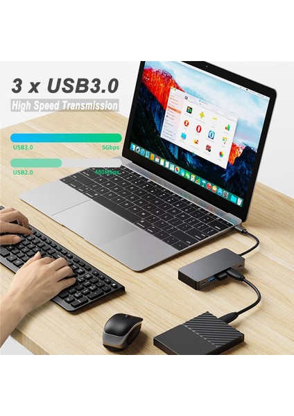 Çoklayıcı Adaptör 7IN1USB-C To USB 3.0 ve Usb/c 4 Ports Hub + Hdtv (4K/30Hz) + Pd Macbook Uyumlu Çevirici Adaptör Çok Portlu Çoklayıcı 7 In 1 USB Hub CK-510