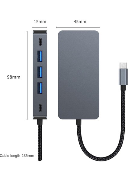 Çoklayıcı Adaptör 7IN1USB-C To USB 3.0 ve Usb/c 4 Ports Hub + Hdtv (4K/30Hz) + Pd Macbook Uyumlu Çevirici Adaptör Çok Portlu Çoklayıcı 7 In 1 USB Hub CK-510