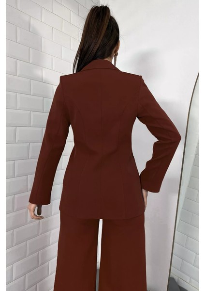 Kadın Astarlı Kolu Taş Detaylı Blazer Ceket P-00001651