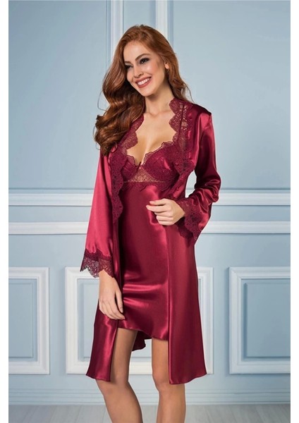 6335 6'lı Saten Gecelik Sabahlık Takım