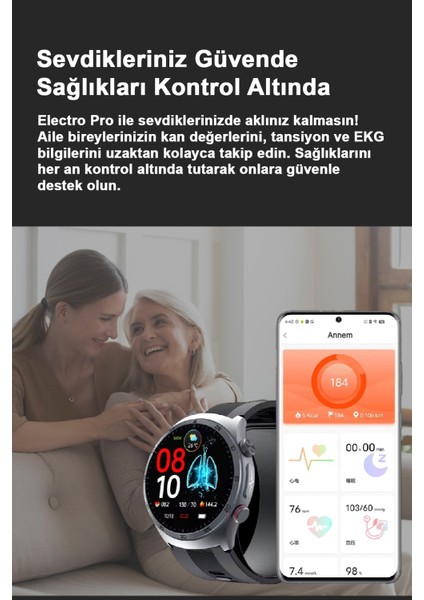 Electro Pro Hava Basınçlı Şeker Nfc Sesli Görüşme Ekg Türkçe Akıllı Saat