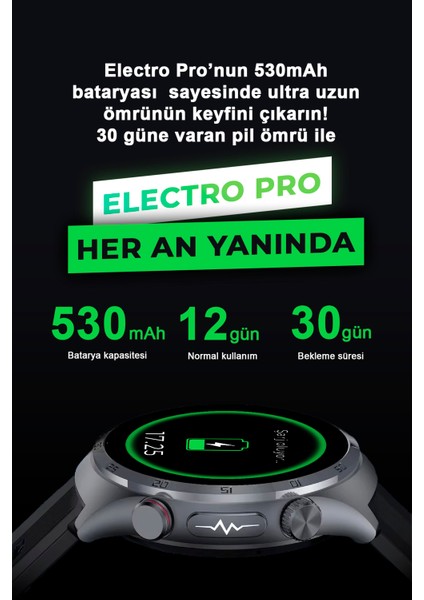 Electro Pro Hava Basınçlı Şeker Nfc Sesli Görüşme Ekg Türkçe Akıllı Saat