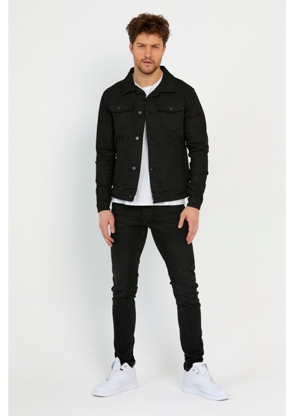 Erkek Ön Cep Detaylı Oversize Buz Mavi Kot Ceket