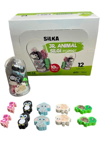 Fanuslu Mini Sevimli Hayvanlar Silgi Seti 12 'li ( 1 Paket )