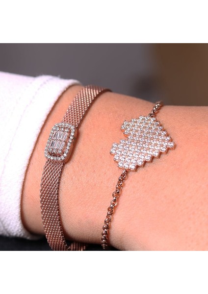 Baget Gümüş Bileklik Sb1954, 925 Ayar Gümüş Kadın Bileklik, Altın Kaplama