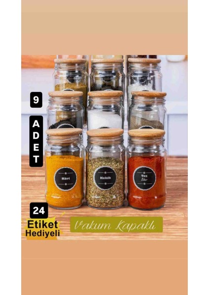 9 Lu Ahşap Kapaklı Vakumlu Baharatlık 320 ml